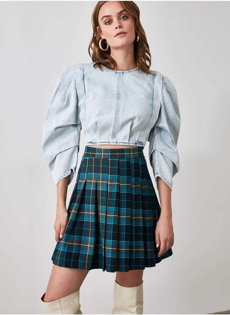 trendyol Checked Pleated Mini Skirt