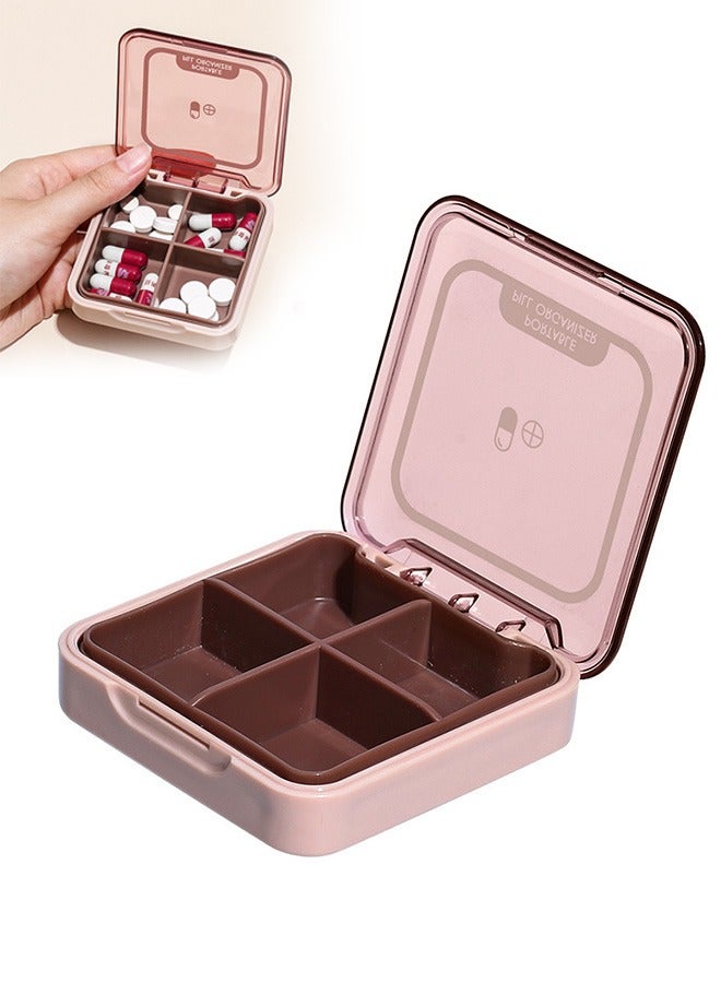 Portable Pill Box with Four Compartments, Moisture Proof Sealed Large Capacity Pill Box, Environmentally friendly material Pill Box (Pink) - Image 1