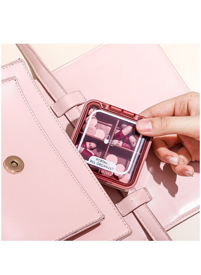 Portable Pill Box with Four Compartments, Moisture Proof Sealed Large Capacity Pill Box, Environmentally friendly material Pill Box (Pink) - Image 3