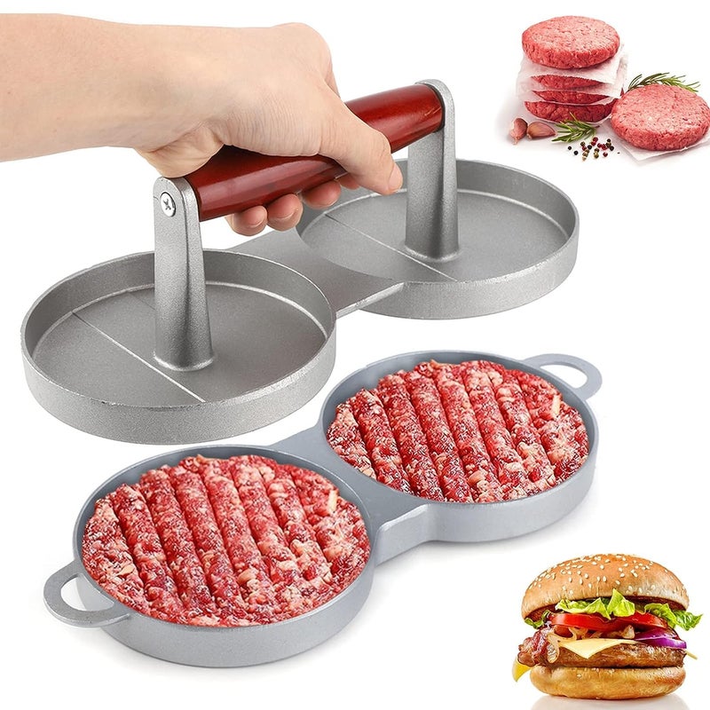 SEVIA SEVIA Burger Press Double Hole Hamburger Press Patty Maker Meat Beef Patty Maker Tools for BBQ Grill Hamburger Press Patty Maker Mold with Wax Patty Paper Sheets Meat Beef  - Image 1