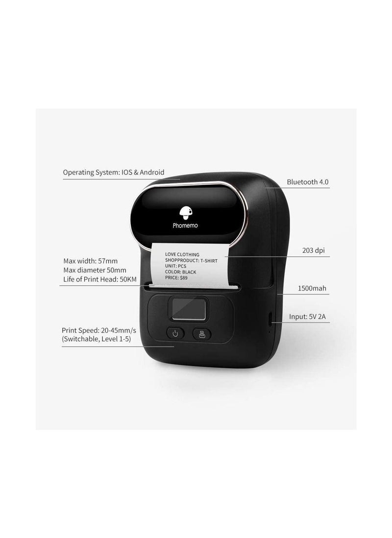 phomemo Phomemo M110 Portable Thermal Label Printer Bluetooth Connection Apply For Labeling Shipping Office Cable Retail Barcode And More Black  - Image 3