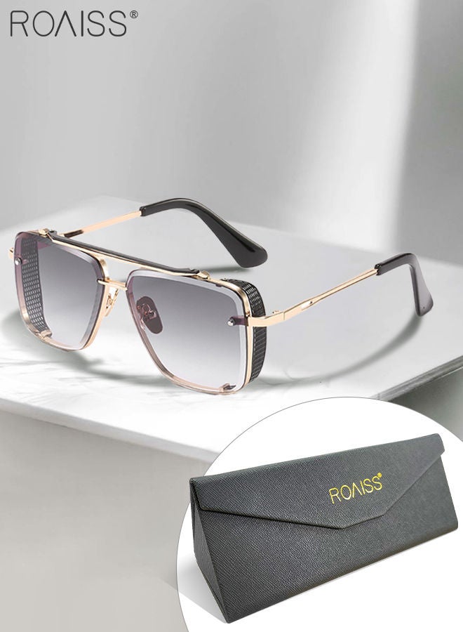 رويس نظارة شمسية مربعة عصرية للرجال والنساء، نظارة الشمس الواقية من الأشعة فوق البنفسجية 400 بإطار معدني ذهبي، ظلال شمس مضادة للوهج عصرية مناسبة للقيادة وصيد الأسماك والسفر، بعدسة رمادية - Image 1