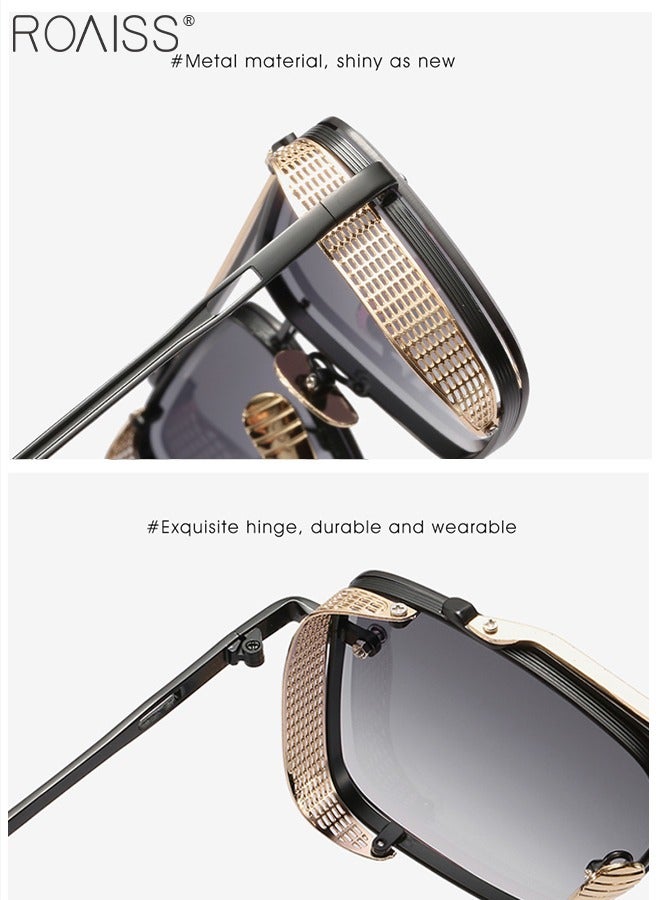 رويس نظارة شمسية مربعة عصرية للرجال والنساء، نظارة الشمس الواقية من الأشعة فوق البنفسجية 400 بإطار معدني ذهبي، ظلال شمس مضادة للوهج عصرية مناسبة للقيادة وصيد الأسماك والسفر، بعدسة رمادية - Image 5