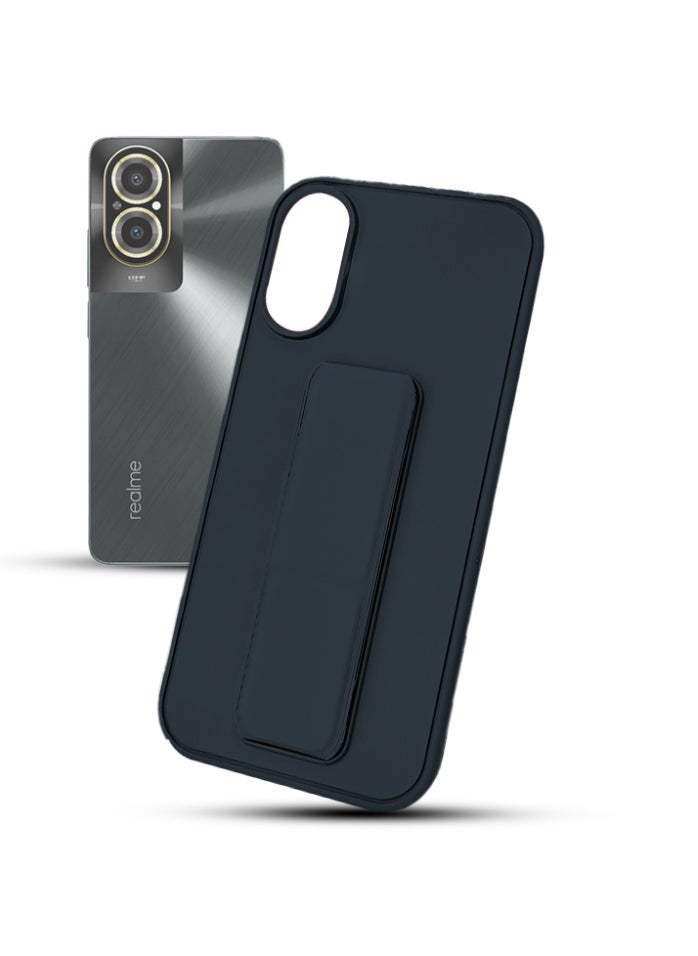 For Realme C67 (4G) Silicone Back Case with Leather Handle Wrist Strap ,Kickstand Back Feature Landscape and Portrait , Magnetic Holder Compatible Realme C67 (4G) (6.72'') (Navy)