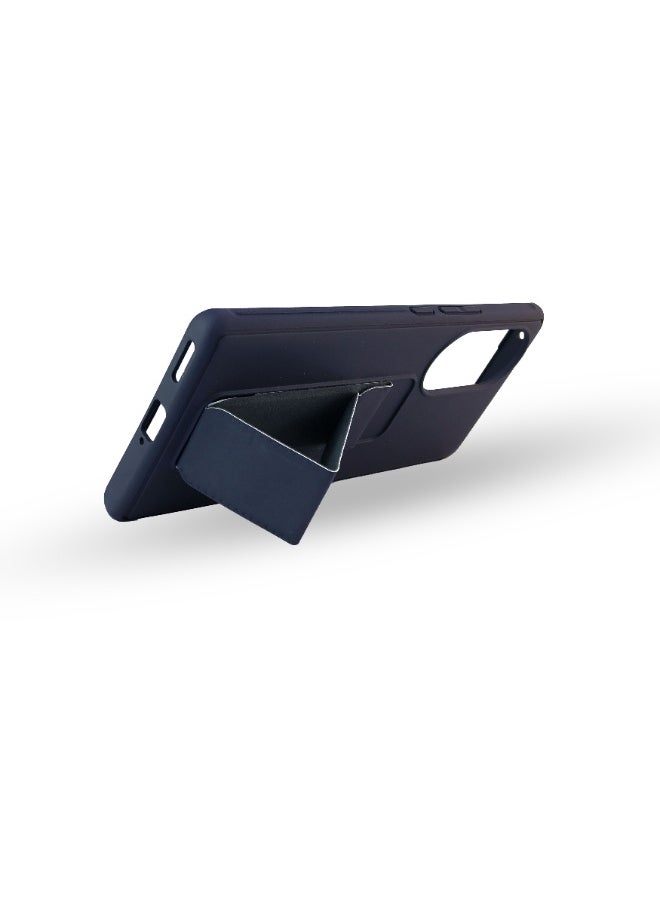 For Realme C67 (4G) Silicone Back Case with Leather Handle Wrist Strap ,Kickstand Back Feature Landscape and Portrait , Magnetic Holder Compatible Realme C67 (4G) (6.72'') (Navy)