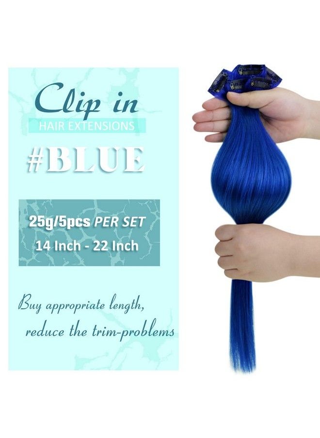 RUNATURE - Clip In Hair Extensions Real Human Hair Blue Clip In Extensions Natural Hair 22 Inch Double Weft Blue Hair Extensions Clip In Remy Hair Full Ends Colored Highlight Party Clip Ins 25G 5Pcs - Image 1