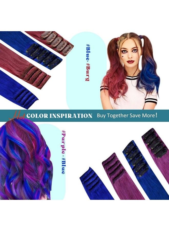 RUNATURE - Clip In Hair Extensions Real Human Hair Blue Clip In Extensions Natural Hair 22 Inch Double Weft Blue Hair Extensions Clip In Remy Hair Full Ends Colored Highlight Party Clip Ins 25G 5Pcs - Image 1