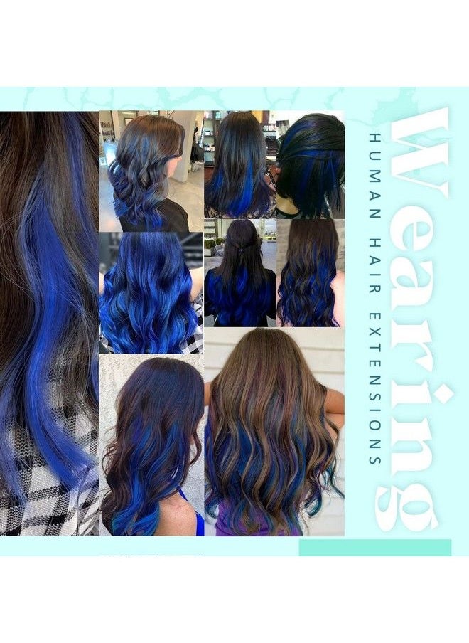 RUNATURE - Clip In Hair Extensions Real Human Hair Blue Clip In Extensions Natural Hair 22 Inch Double Weft Blue Hair Extensions Clip In Remy Hair Full Ends Colored Highlight Party Clip Ins 25G 5Pcs - Image 1