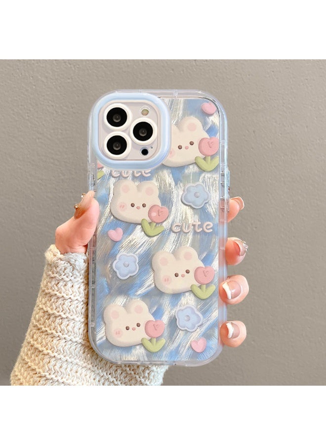 NIBEMINENT Protective TPU Case Cover For iPhone 16, Rabbit Flower - Image 1