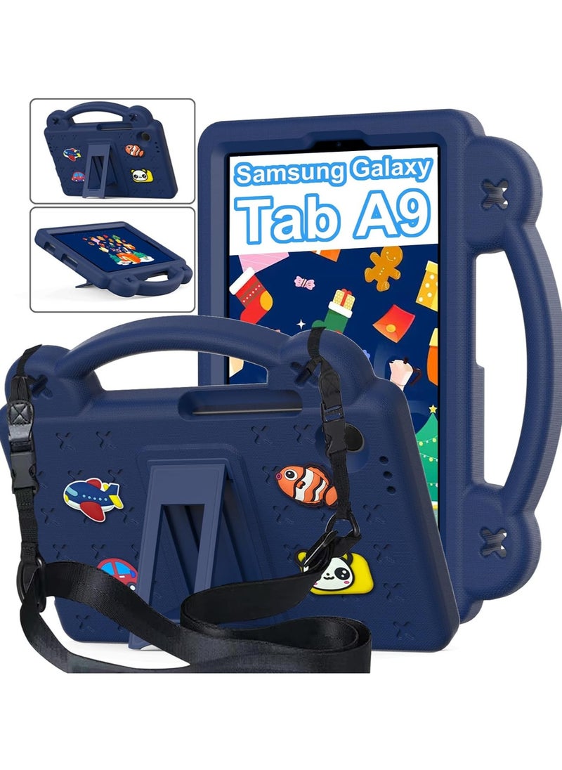VKL - Compatible with Samsung Galaxy Tab A9 (2023), Shockproof Protective Case with Shoulder Strap Handle Holder, Lightweight EVA Kid-friendly, Drop Resistant (Navy Blue) - Image 1