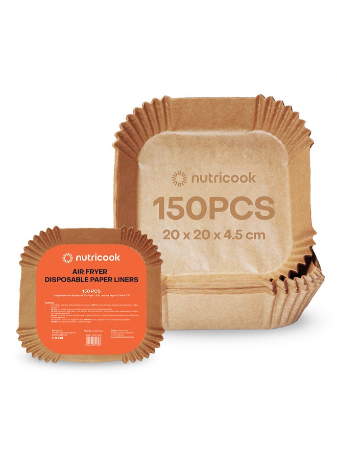 نيوتري كوك 150 قطعة بطانات هوائية قابلة للتصرف لمقلاة Nutricook الهوائية 2 5.5 لتر ومقلاة هوائية 3 5.7 لتر، غير لاصقة، ورق خبز مقاوم للماء للقلي الهوائي، الخبز، الشواء، الميكروويف، 20 سم مربع، NC-AFL150 - Image 2