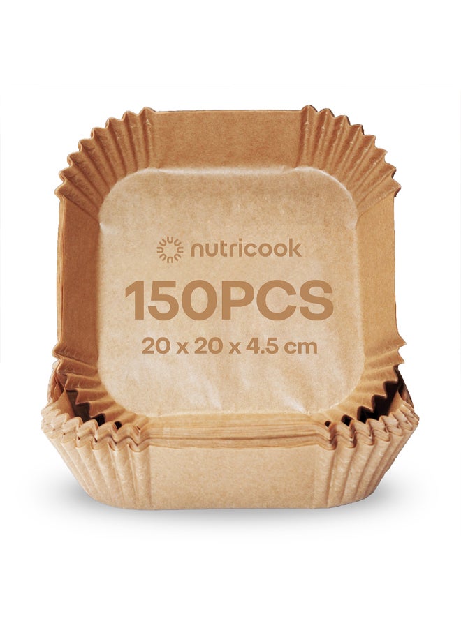 نيوتري كوك 150 قطعة بطانات هوائية قابلة للتصرف لمقلاة Nutricook الهوائية 2 5.5 لتر ومقلاة هوائية 3 5.7 لتر، غير لاصقة، ورق خبز مقاوم للماء للقلي الهوائي، الخبز، الشواء، الميكروويف، 20 سم مربع، NC-AFL150 - Image 1