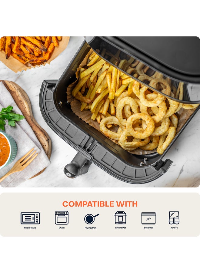 نيوتري كوك 150 قطعة بطانات هوائية قابلة للتصرف لمقلاة Nutricook الهوائية 2 5.5 لتر ومقلاة هوائية 3 5.7 لتر، غير لاصقة، ورق خبز مقاوم للماء للقلي الهوائي، الخبز، الشواء، الميكروويف، 20 سم مربع، NC-AFL150 - Image 3