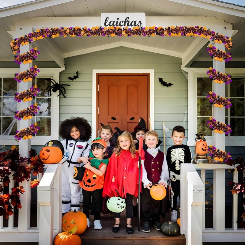 Hongsome Halloween Garland Decorations,50Ft Glitter Tinsel Pumpkin Bats Spider Garland Decor for Tree Car Golf Cart Parade Float Indoor Outdoor Holiday Home Burnt Orange Black Purple (Purple) - Image 3