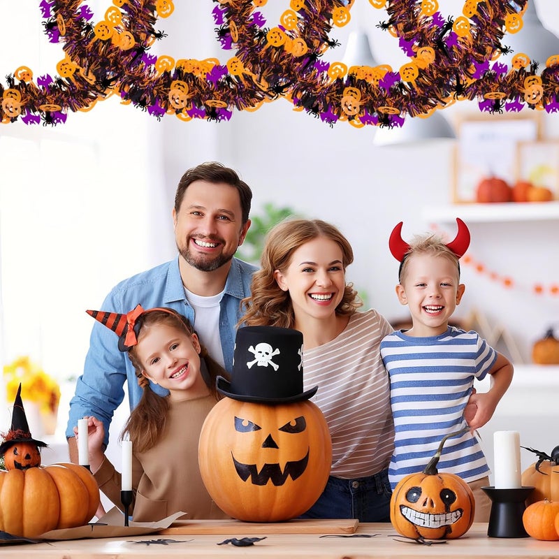 Hongsome Halloween Garland Decorations,50Ft Glitter Tinsel Pumpkin Bats Spider Garland Decor for Tree Car Golf Cart Parade Float Indoor Outdoor Holiday Home Burnt Orange Black Purple (Purple) - Image 4