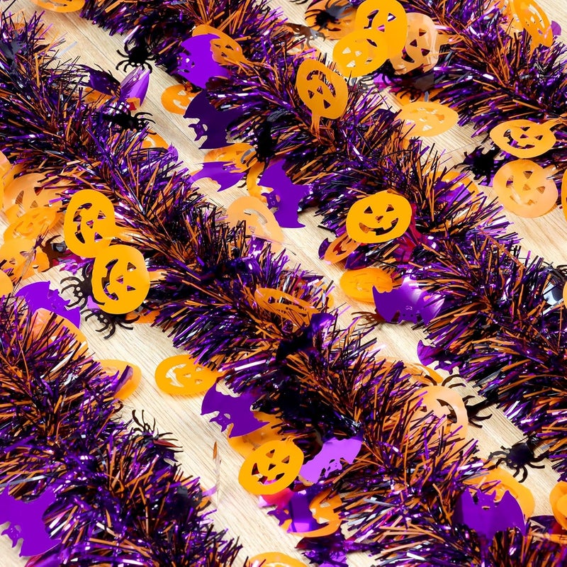 Hongsome Halloween Garland Decorations,50Ft Glitter Tinsel Pumpkin Bats Spider Garland Decor for Tree Car Golf Cart Parade Float Indoor Outdoor Holiday Home Burnt Orange Black Purple (Purple) - Image 5