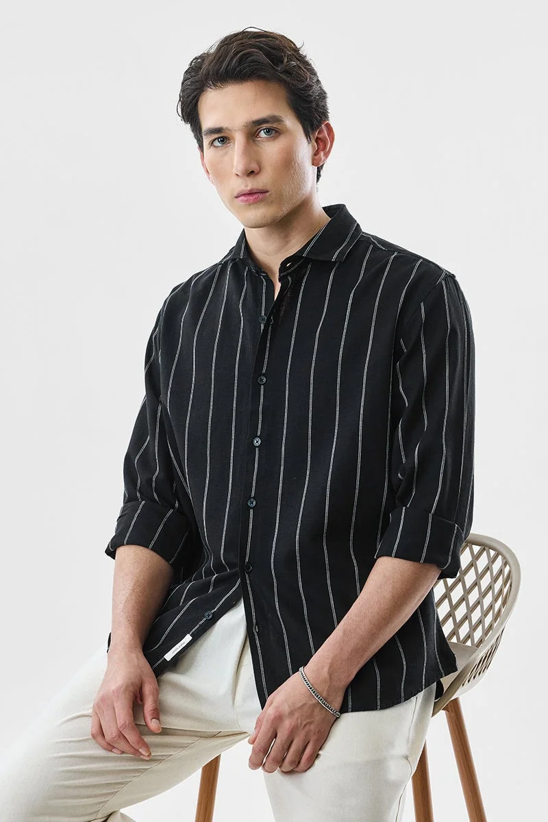 SNITCH Black Striped Long Sleeve Regular Fit Shirt