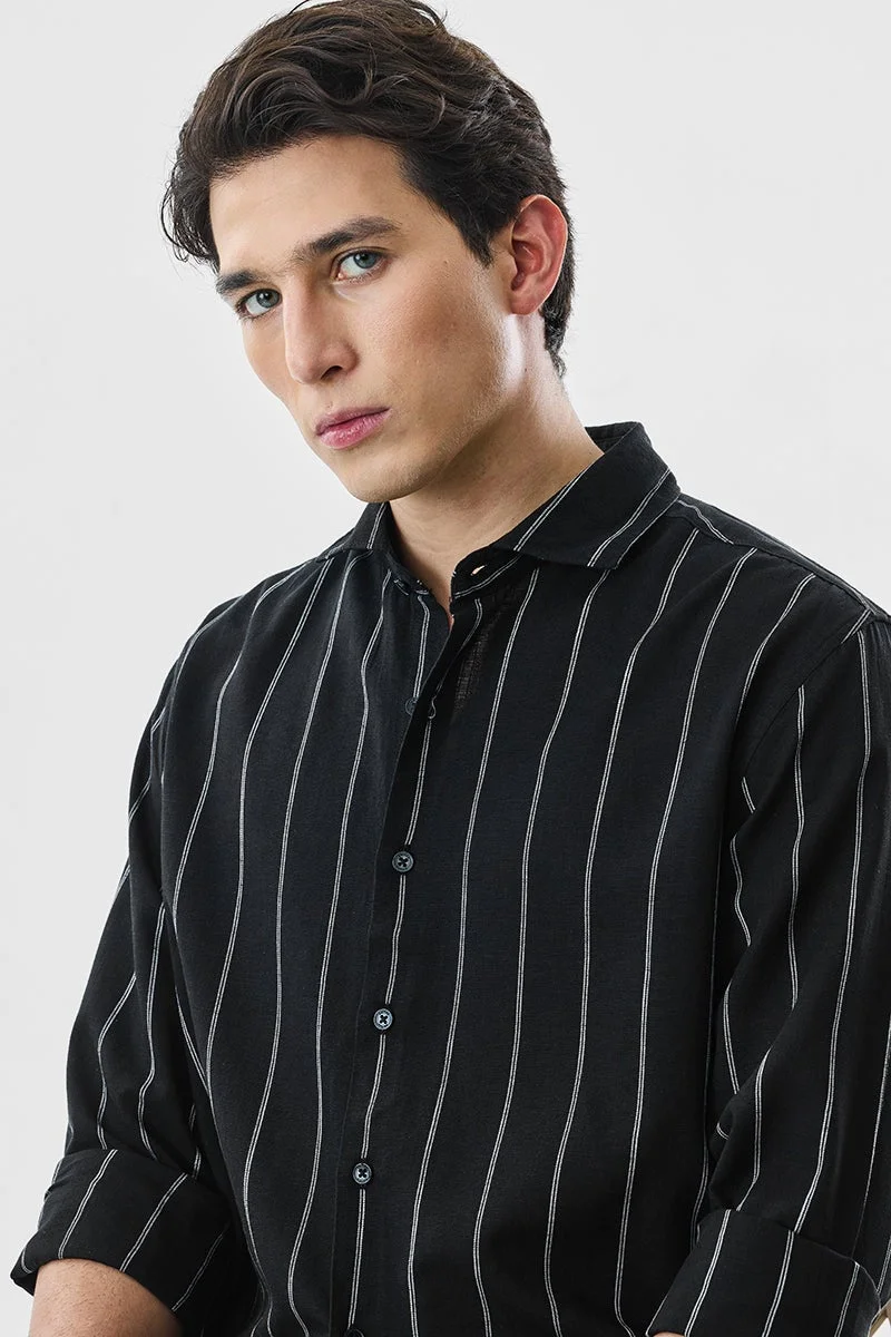 SNITCH Black Striped Long Sleeve Regular Fit Shirt