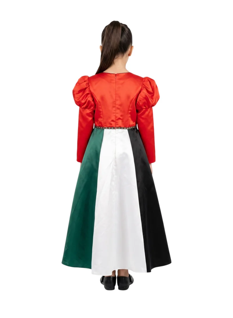 بيداني Little Patriot UAE Flag Long-Sleeve Embroidered Celebration Gown
