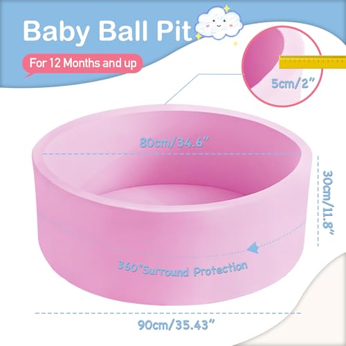 Aunekiv 354 x 118 Foam Ball Pit for Toddlers Baby Round Balls Pool for Babies 13 Kids Play Ball Pits for Boys and Girls Balls Not Included Pink - Image 5