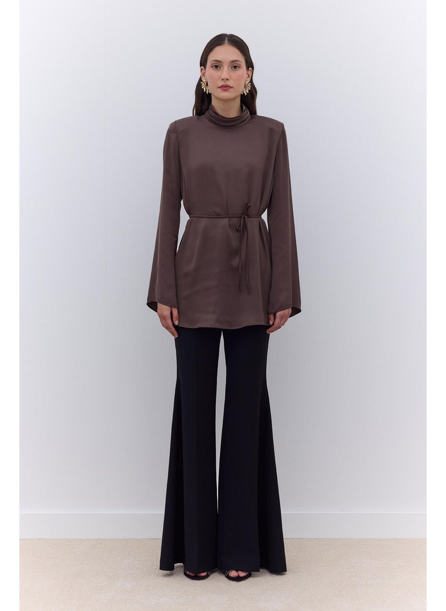 Manuka - Satin Wide Sleeve Tunic Brown - Image 1