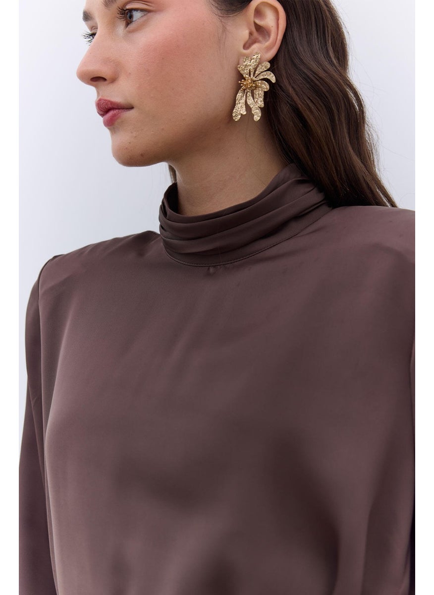 Manuka - Satin Wide Sleeve Tunic Brown - Image 1