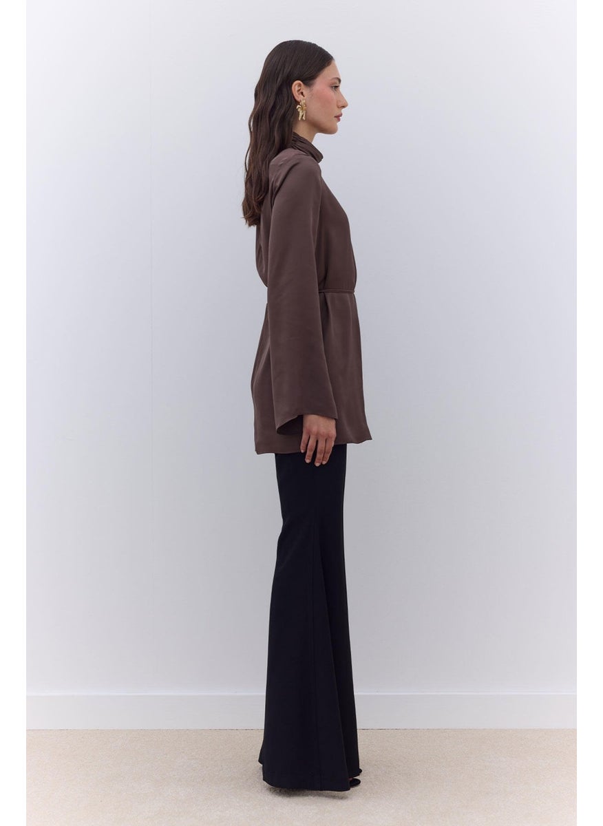 Manuka - Satin Wide Sleeve Tunic Brown - Image 1