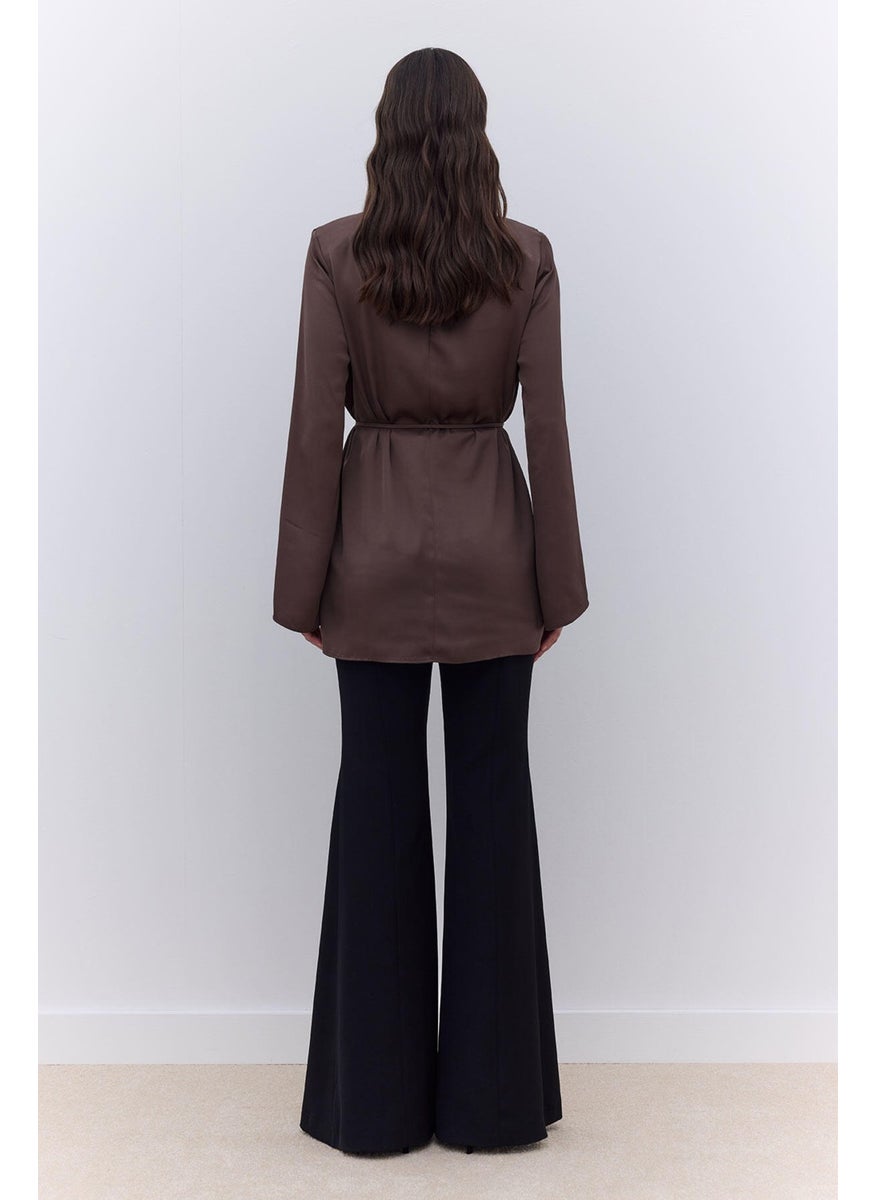 Manuka - Satin Wide Sleeve Tunic Brown - Image 1