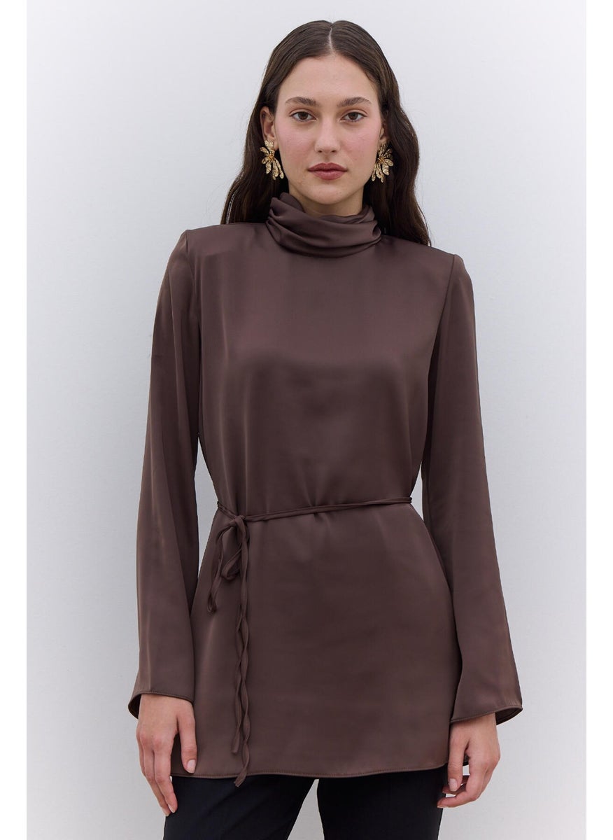 Manuka - Satin Wide Sleeve Tunic Brown - Image 1