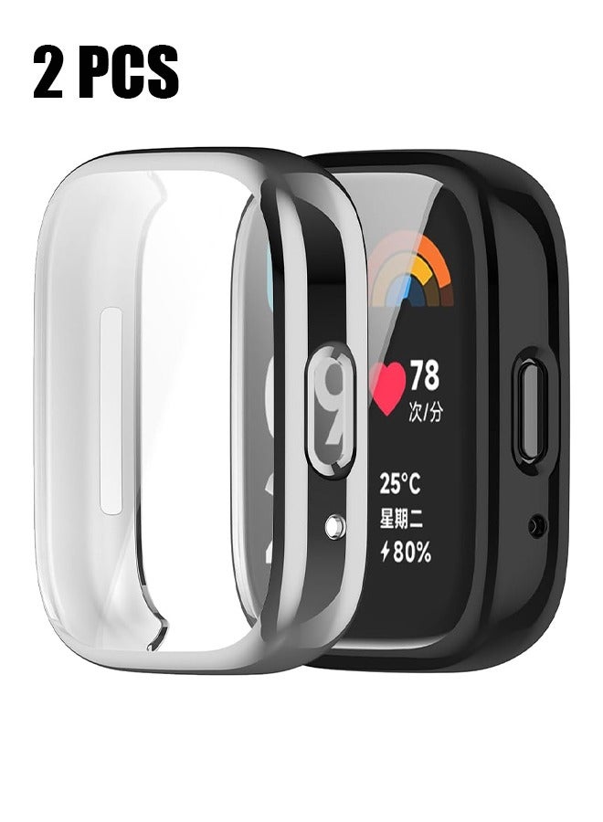 2 Pack Protective TPU Case with Screen Protector for Xiaomi Redmi Watch 3 Lite and Active Models Scratch Resistant Anti Smudge Black Silver - Image 1