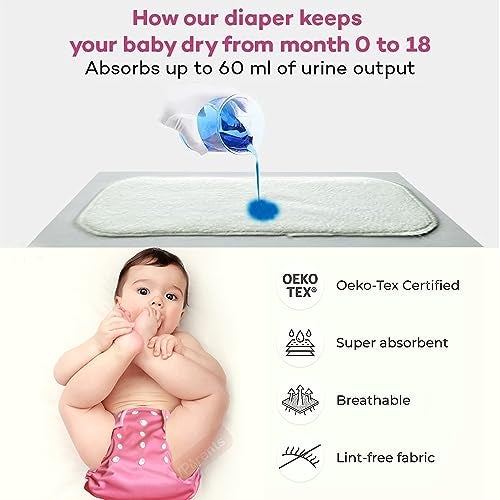 VParents Solid Washable Baby Cloth Diaper Reusable Adjustable Size Waterproof Pocket Cloth Diaper Nappie (With Insert) (Pack of 6) - Image 5