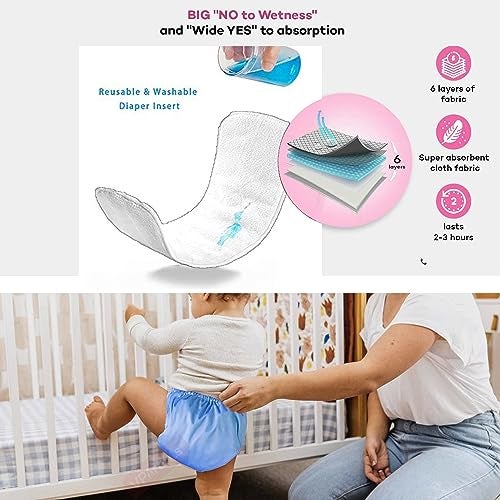 VParents Solid Washable Baby Cloth Diaper Reusable Adjustable Size Waterproof Pocket Cloth Diaper Nappie (With Insert) (Pack of 6) - Image 2