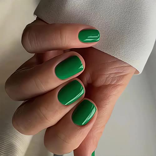 HJKDSFD 24Pcs Square Press on Nails Short Fake Nails Hjkdsfd Green False Nails Acrylic Artificial Glossy Design Nails Full Cover Glue on Nail Stick on Nail for Women Girls Manicure Art Decorations - Image 1