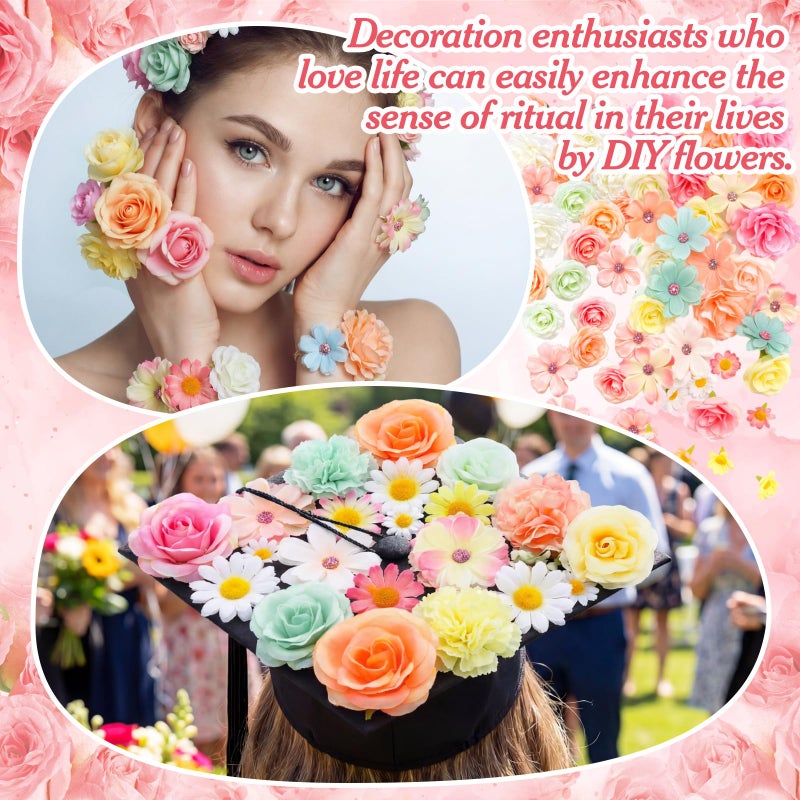 Geosar 120 Pcs Artificial Flowers Bulk Mini Silk Flower for Crafts Fake Small Flowers Heads Floral Arrangement Decor for Spring DIY Wreath Wedding Bouquet Decoration(Pastel Color,Elegant Style) - Image 4