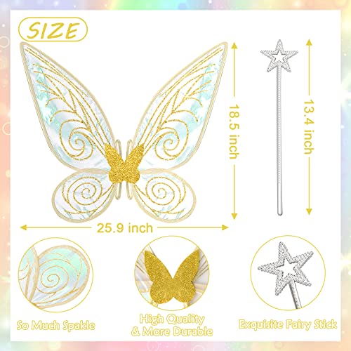 quescu Fairy Wings for Adults,Butterfly Wings for Girls,Angel Wings,Fairy Costume for Women Halloween Dress Up Party Favor (Gold) - Image 2