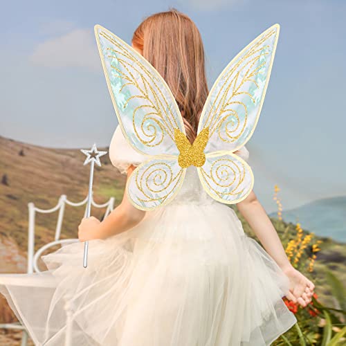 quescu Fairy Wings for Adults,Butterfly Wings for Girls,Angel Wings,Fairy Costume for Women Halloween Dress Up Party Favor (Gold) - Image 5
