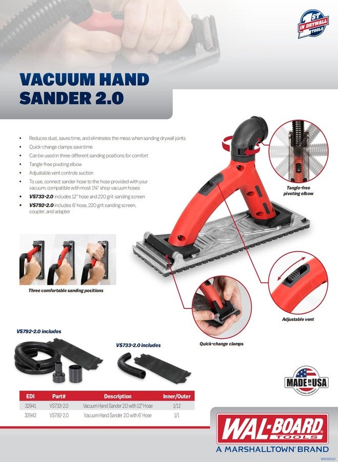 MARSHALLTOWN Vacuum Hand Sander, Made in the USA, Dustless Drywall and Ceiling Finshing, VS733-2.0 - Image 5