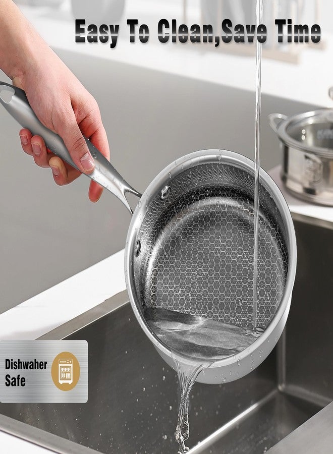 AuFranc™ Hybrid Nonstick 2 Quart Stainless Steel Saucepan with Glass Lid, Induction Sauce Pan with Honeycomb Carving, Non-stick Sauce Pot Compatible with All Cooktops, Dishwasher Safe, Non-Toxic - Image 5