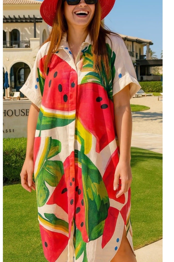 Mr.joe Mr Joe Playful Colorful Water Melons Oversize Beach Cover-Up 2732 