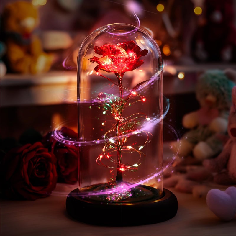 Childom Birthday Gifts for WomenChristmas rose Gifts For Women Her MumRotating Colorful Red Light Up Rose In Glass DomeSpinning for WeddingEngagementAnniversaryGraduation