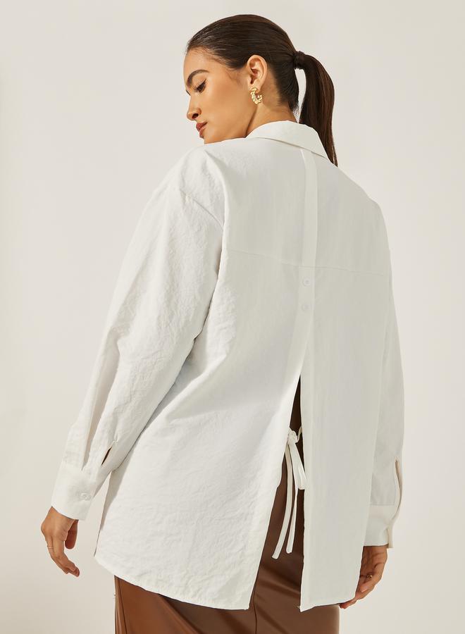 Styli Oversized Drop Shoulder Shirt with Tie-Up Detail - Image 1