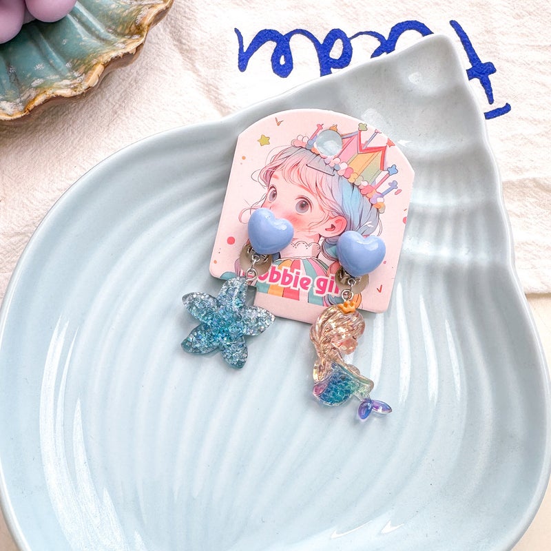 Generic Cute Mermaid Starfish Shell Hair Clips Bands Necklace Bracelet for Kids Starfish Mermaid Ear Clip [Pair]]