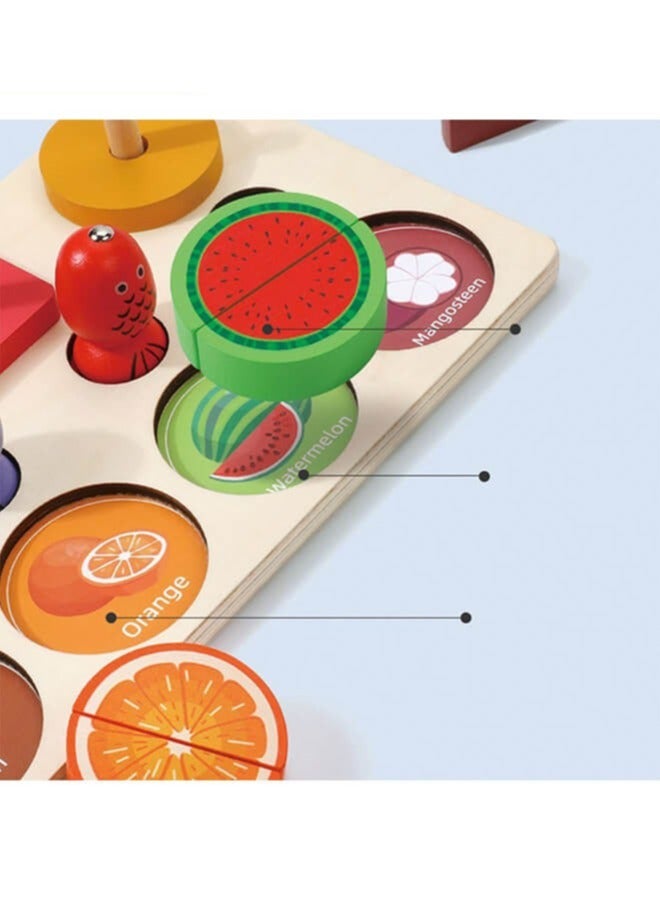 3-in-1 Wooden Educational Toy – Shape & Color Sorting, Fruit Recognition, Montessori Stacking Puzzle – Interactive Learning Gift for Toddlers & Preschool Kids - Image 2
