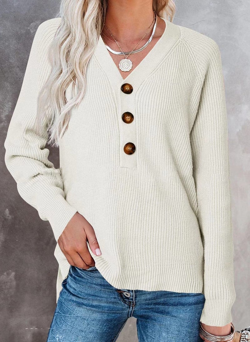 Loquat Autumn And Winter New Simple Knit V-neck Sweater 