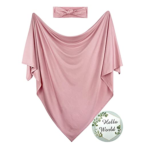 OWLOWLA Swaddle Blanket and Hat Set Newborn Swaddle Wrap Baby Receiving Blanket for Baby Boys Girls(Blush) - Image 1