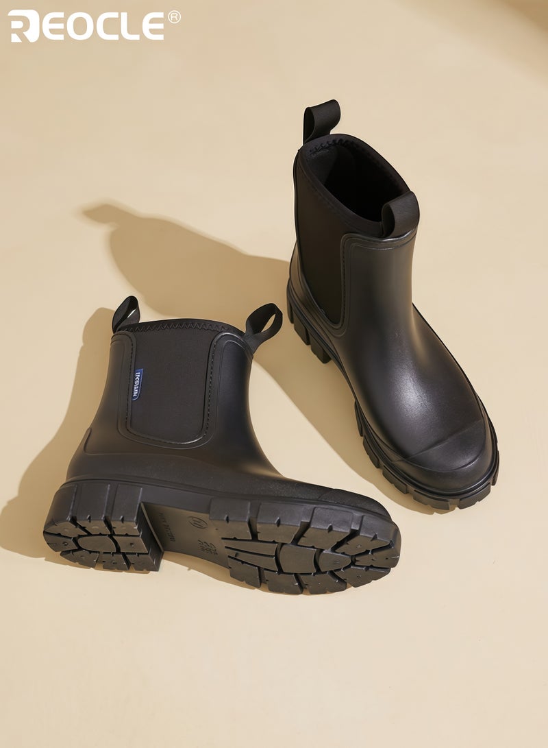 REOCLE Women's Chelsea Boots with Lug Sole and Chunky Heel Design Waterproof Ankle Boots with Elastic Slip On for Rainy Weather Fashion - Image 5