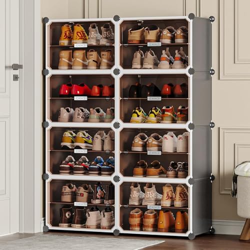 EXVITO Portable Shoe Rack for Home Plastic Shelves Household - Door DIY Multipurpose Shoe Rack Organizer, Shoe Storage-Shelf with Dustproof Door Entryway for Heels/Slippers/Boots (Dark Grey, 8 Door) - Image 3