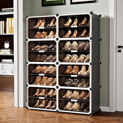 EXVITO Portable Shoe Rack for Home Plastic Shelves Household - Door DIY Multipurpose Shoe Rack Organizer, Shoe Storage-Shelf with Dustproof Door Entryway for Heels/Slippers/Boots (Dark Grey, 8 Door) - Image 1