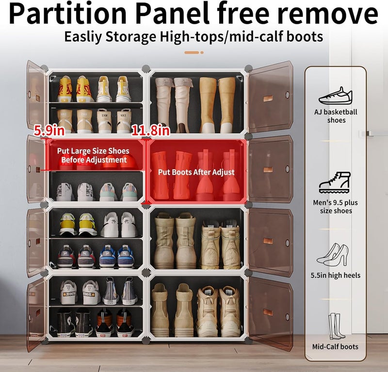 EXVITO Portable Shoe Rack for Home Plastic Shelves Household - Door DIY Multipurpose Shoe Rack Organizer, Shoe Storage-Shelf with Dustproof Door Entryway for Heels/Slippers/Boots (Dark Grey, 8 Door) - Image 4