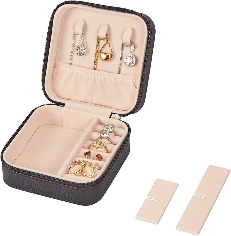 LETURE Pu leather small jewelry box, travel portable jewelry case for ring, pendant, earring, necklace, bracelet organizer storage holder boxes (black) - Image 5